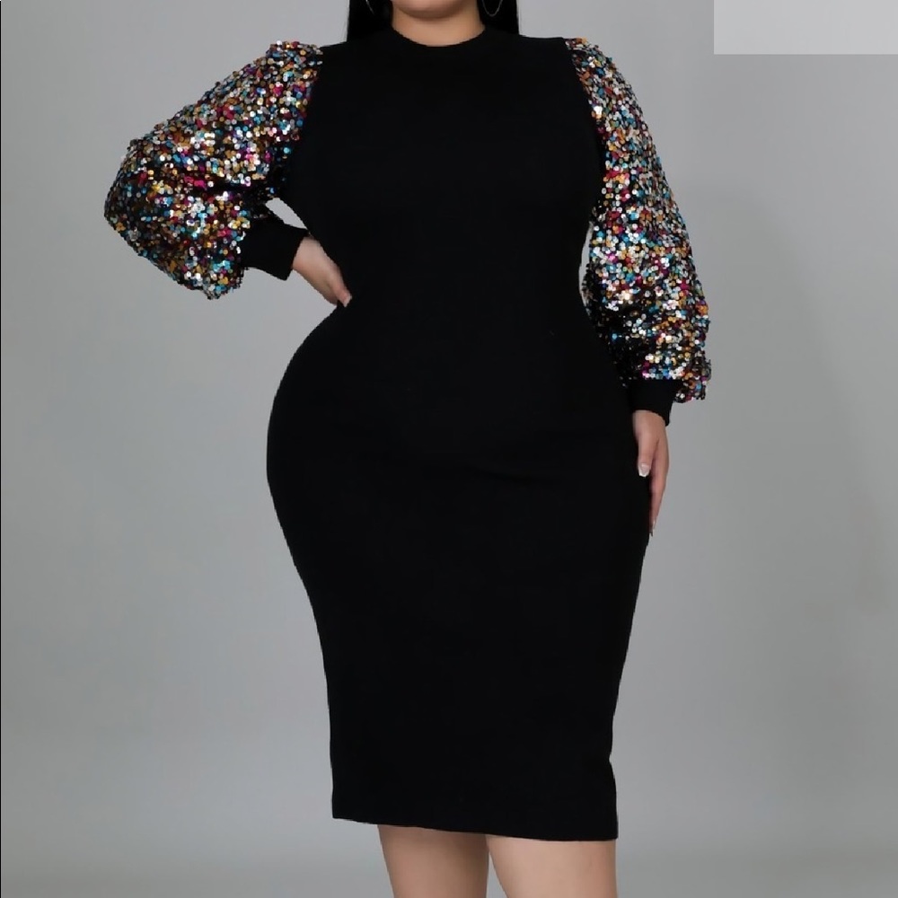 NEW‼️Plus Puffed Sleeve Midi Dress
